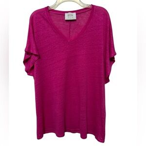 Brand Bazaar Pink Linen V-Neck Short Sleeve Top Size XL